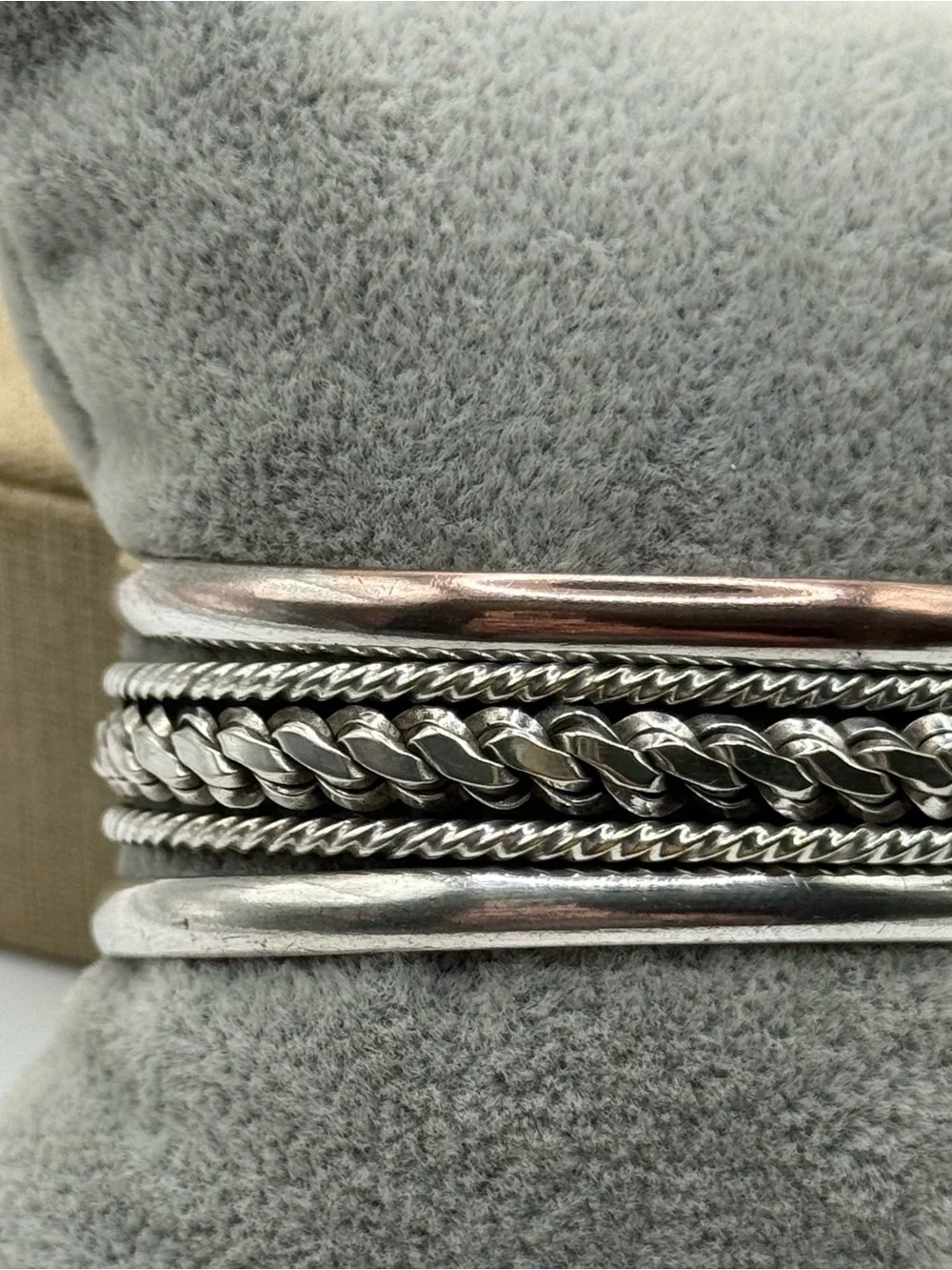 Mexico Multi-Texture Silver Tone Bangle cuff Bracelet